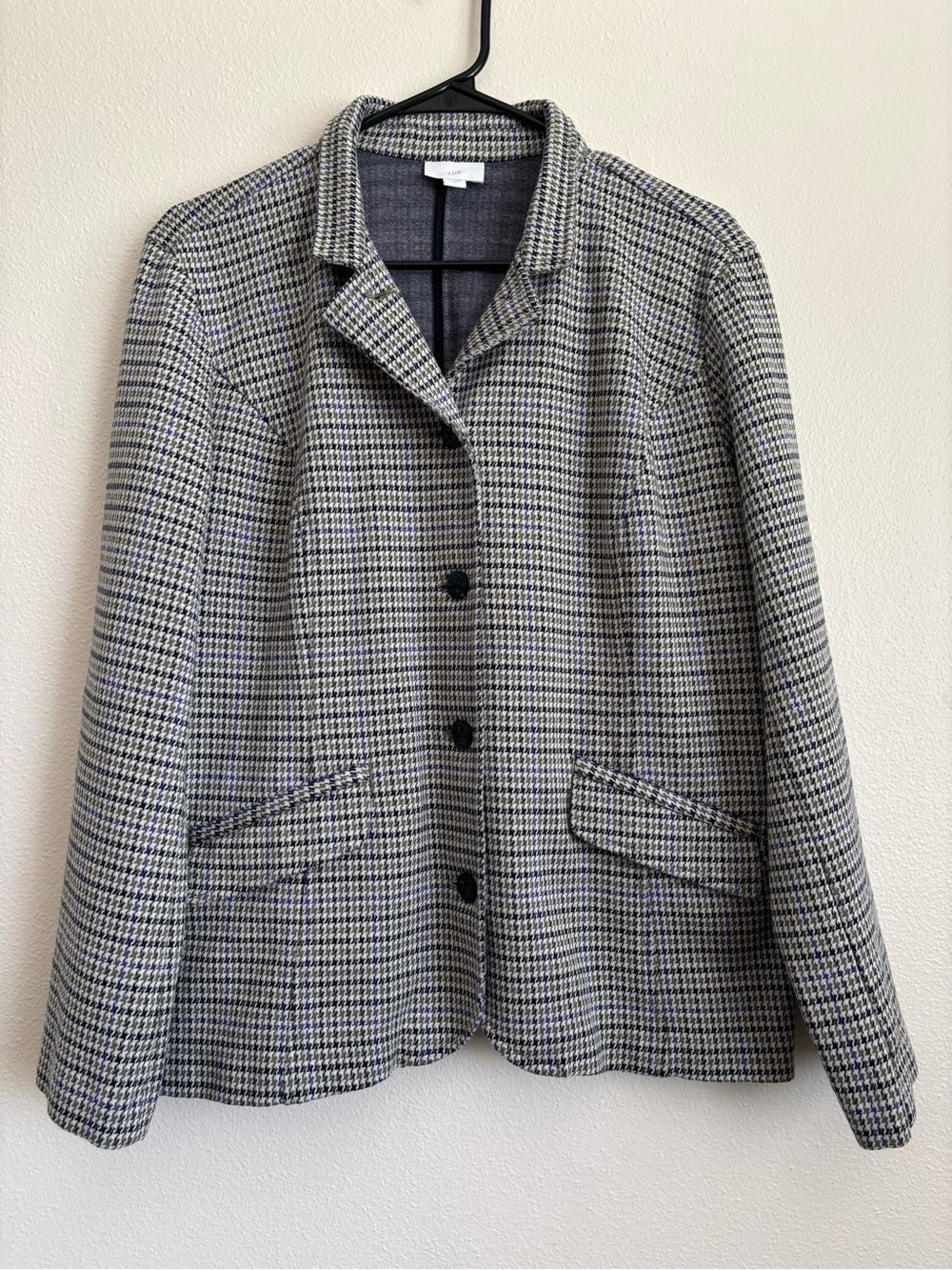 Women's J Jill  Green Black Violet Houndstooth Button-Front Blazer Size L